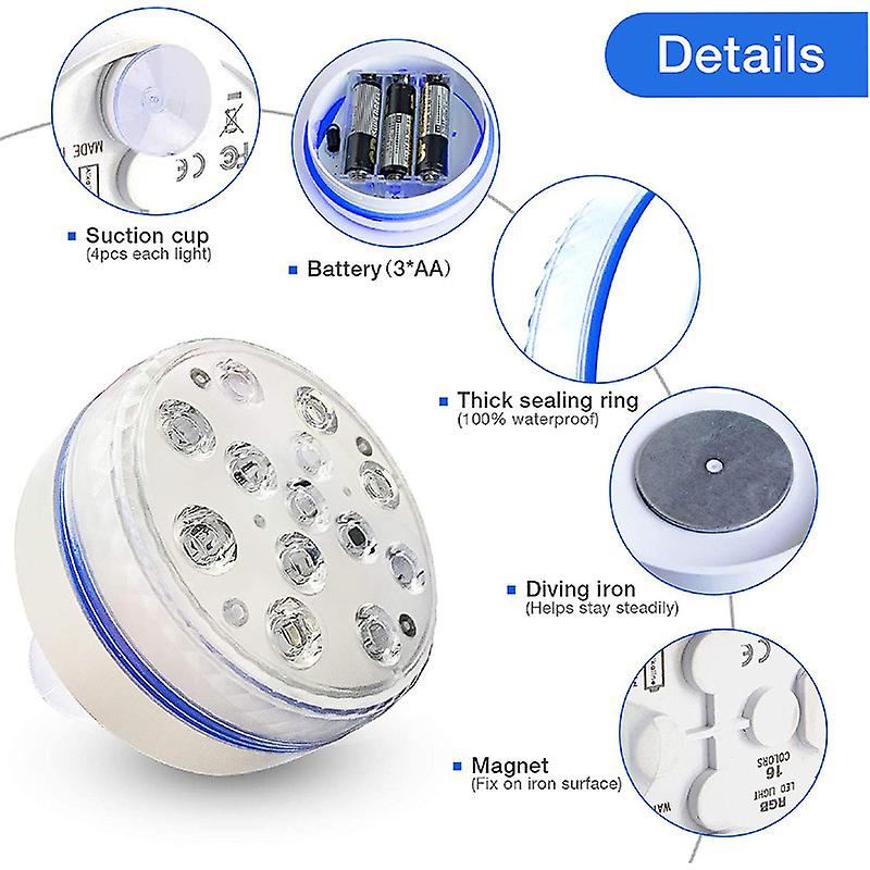 Submersible Light Ip68 Rgb Underwater Pool Lights With Rf Remote Magnet Suction Cups Night Lamp For Pond Pool Aquarium