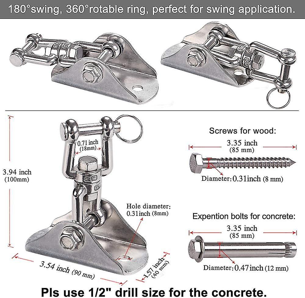 450kg Capacity Heavy Duty Swing Hangers With Sus304 Stainless Steel 360 Rotate，4 Screw For Concrete Wooden Sets Yoga Hammock Chair Sandbag Swing Sets