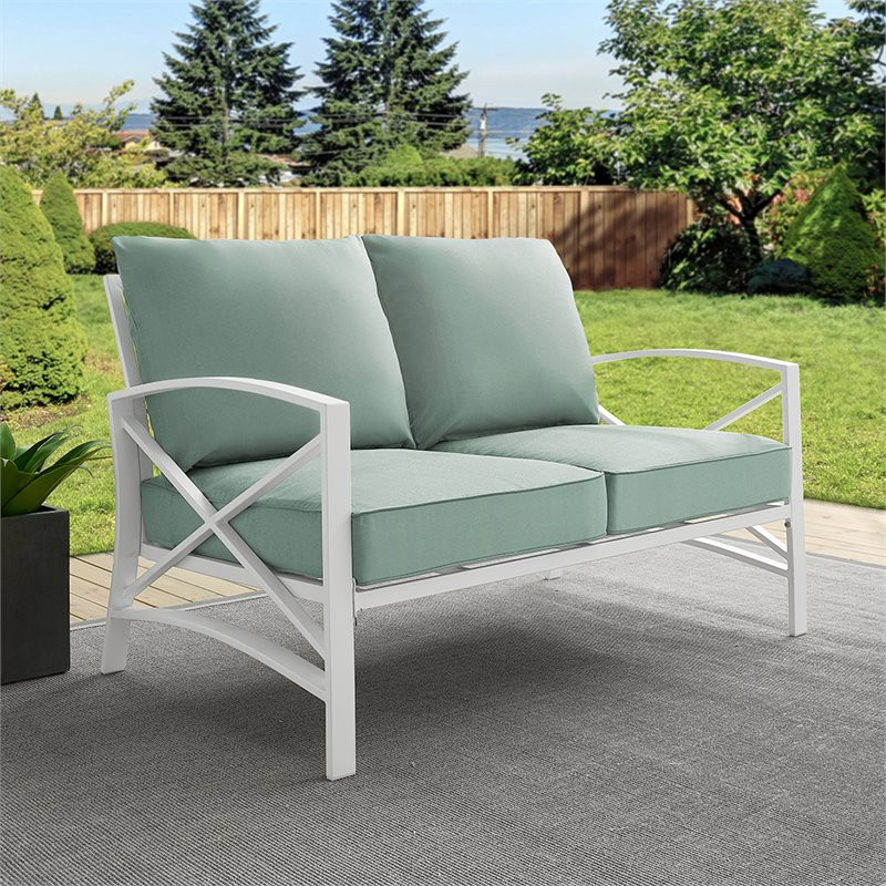 Home Square 2 Piece Metal Patio Loveseat Set in Mist and White   Contemporary   Outdoor Loveseats   by Homesquare  Houzz