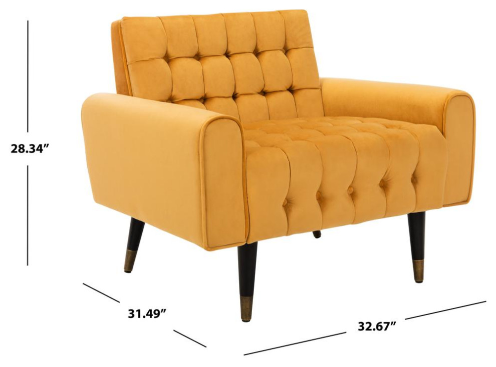 Amaris Tufted Accent Chair  Marigold/Black/Brass   Midcentury   Armchairs And Accent Chairs   by BisonOffice  Houzz