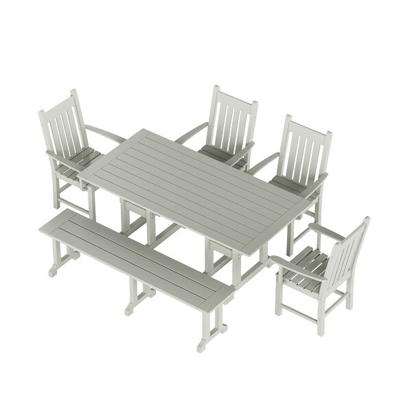 Polytrends Laguna Hdpe All Weather Outdoor Patio Dining Set with Rectangle Table，Arm Chairs and Bench (6Piece Set)