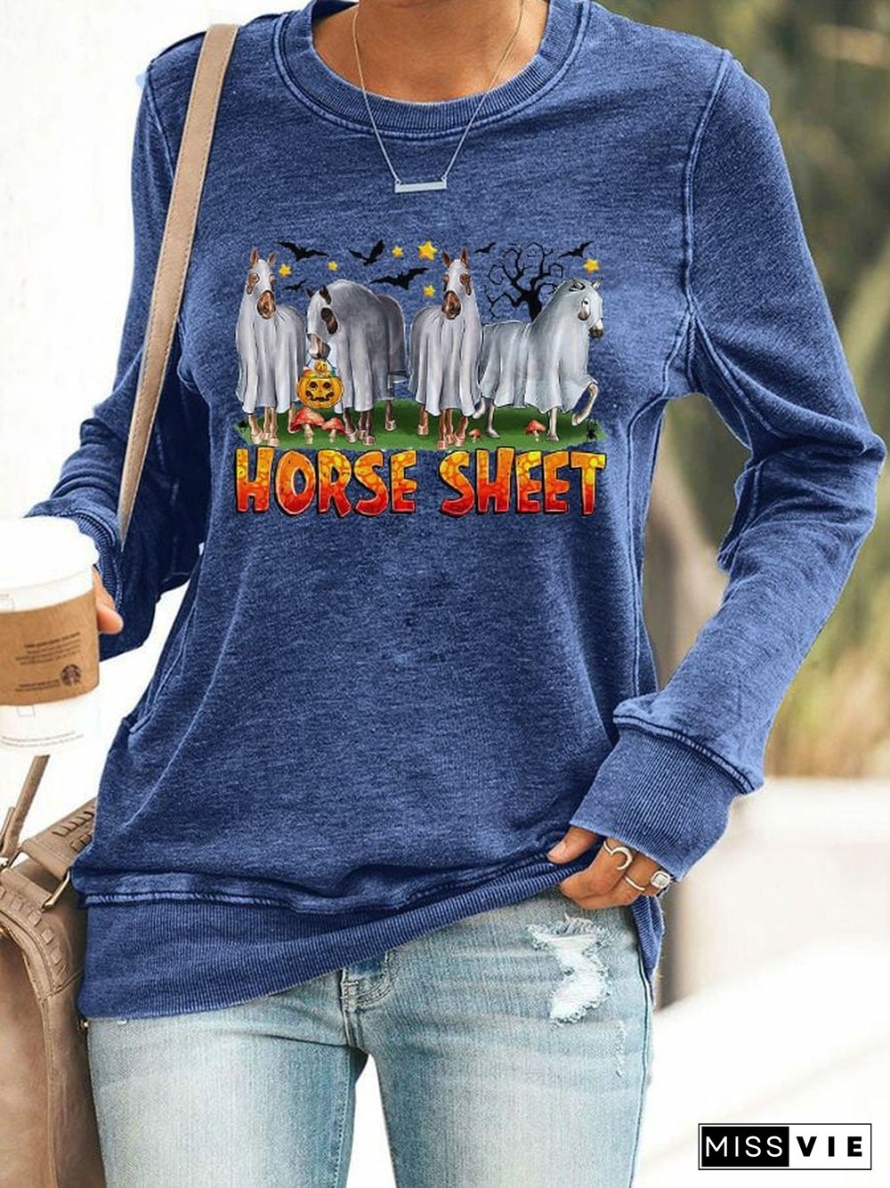 Women's Halloween Horse Sheet Printed Casual Sweatshirt