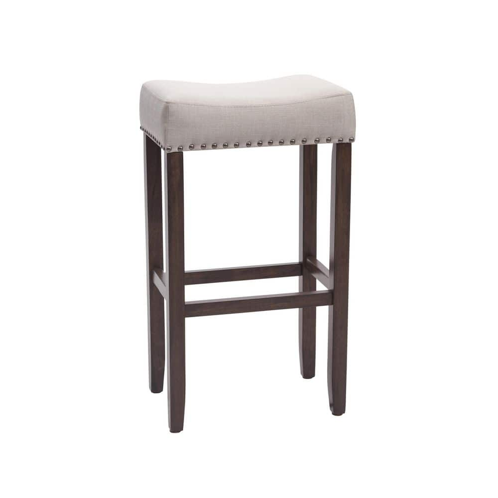 Nathan James Hylie 29 in. Gray Fabric Cushion Dark Brown Finish Nailhead Wood Pub-Height Counter Bar Stool (Set Of 2) 21402-2