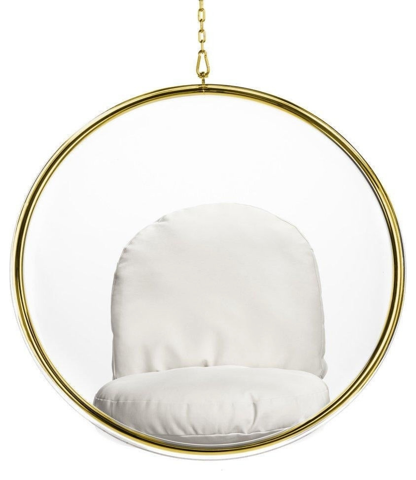 Gold Hanging Bubble Chair White Cushion   Contemporary   Hanging Chairs   by HomeCraftDecor  Houzz