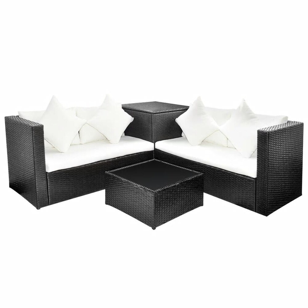 vidaXL Patio Furniture Set 4 Piece Sectional Sofa with Coffee Table Rattan   46.5\