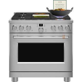 Cafe 36 in. 6.2 cu. ft. Smart Slide-In Gas Range in Stainless Steel with 6 Burners Air Fry and Convection CGY366P2TS1