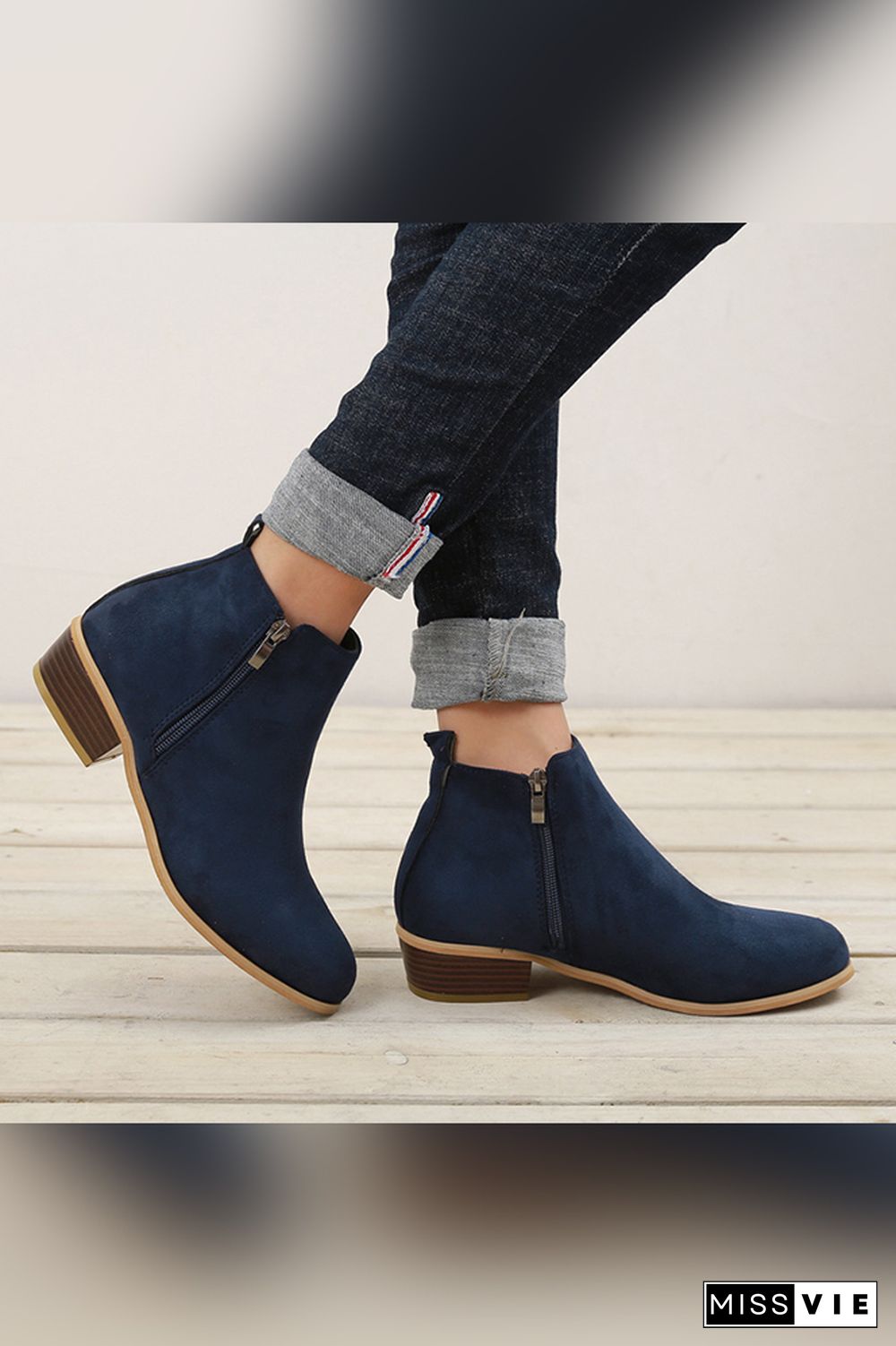 Side Zipper Short Heel Ankle Boots