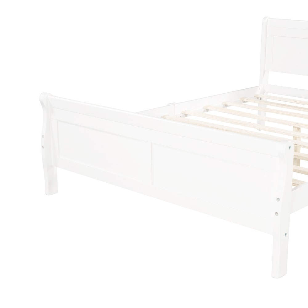 Full Wood Platform Sleigh Bed Frame with Headboard for Guest Living Room