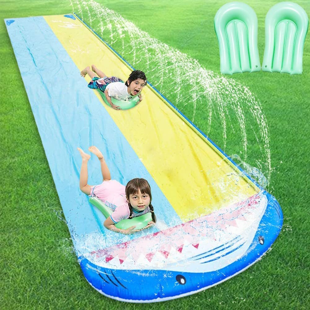 Lavinya Durable Water Slide with 2 Bodyboards With Double Racing Lane Slip Outdoor Waterslide with Build in Splash Sprinkler for Kids Adults Summer Fun 16ft