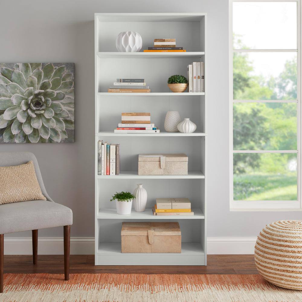 StyleWell Braxten 71 in. White 6-Shelf Basic Bookcase with Adjustable Shelves 07701WT