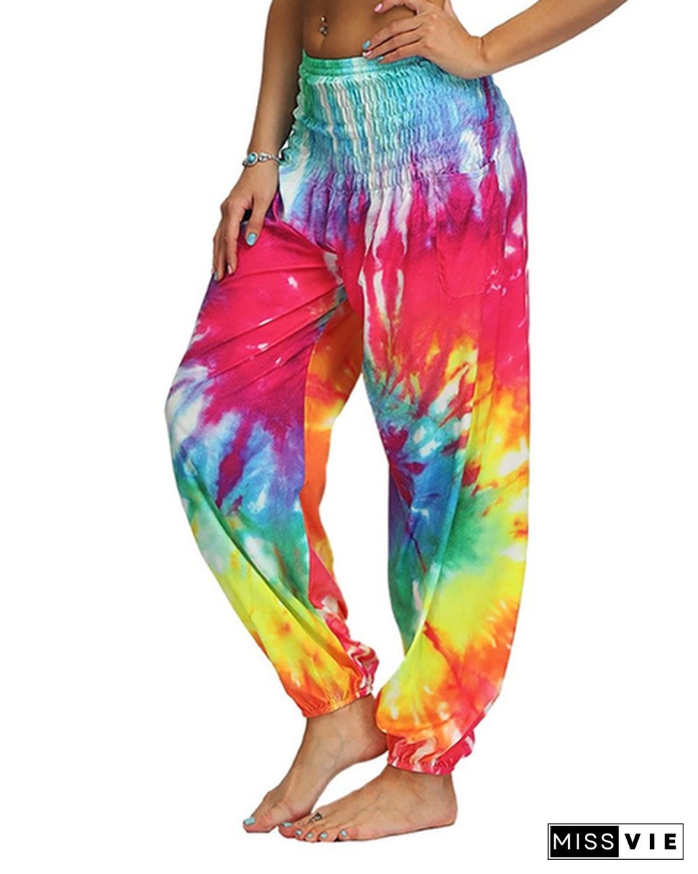 New Fashion Tie Dye Print Harem Hippie Pants for Womens Yoga Pants Wide Leg Comfy Elasticity High Waisted Loose Straight Lounge Running Workout Legging Home Clothes Pants Plus Size S-5XL