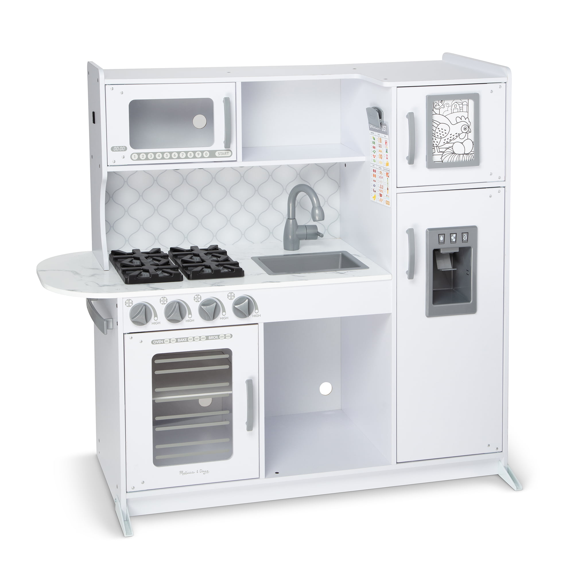 Melissa and Doug Wooden Chef’s Pretend Play Toy Kitchen With “Ice” Cube Dispenser – Cloud White - FSC-Certified Materials