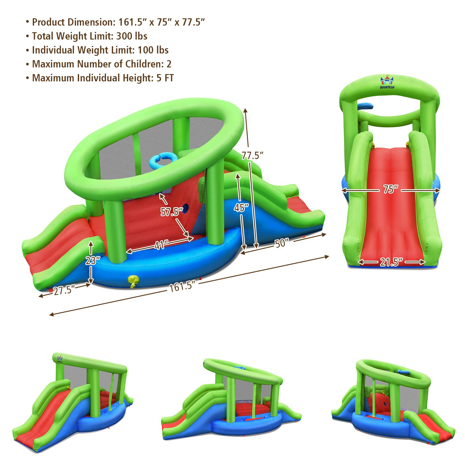 BOUNTECH Inflatable Bounce House, Kids Playhouse W/ Double Slides, Jumping Area