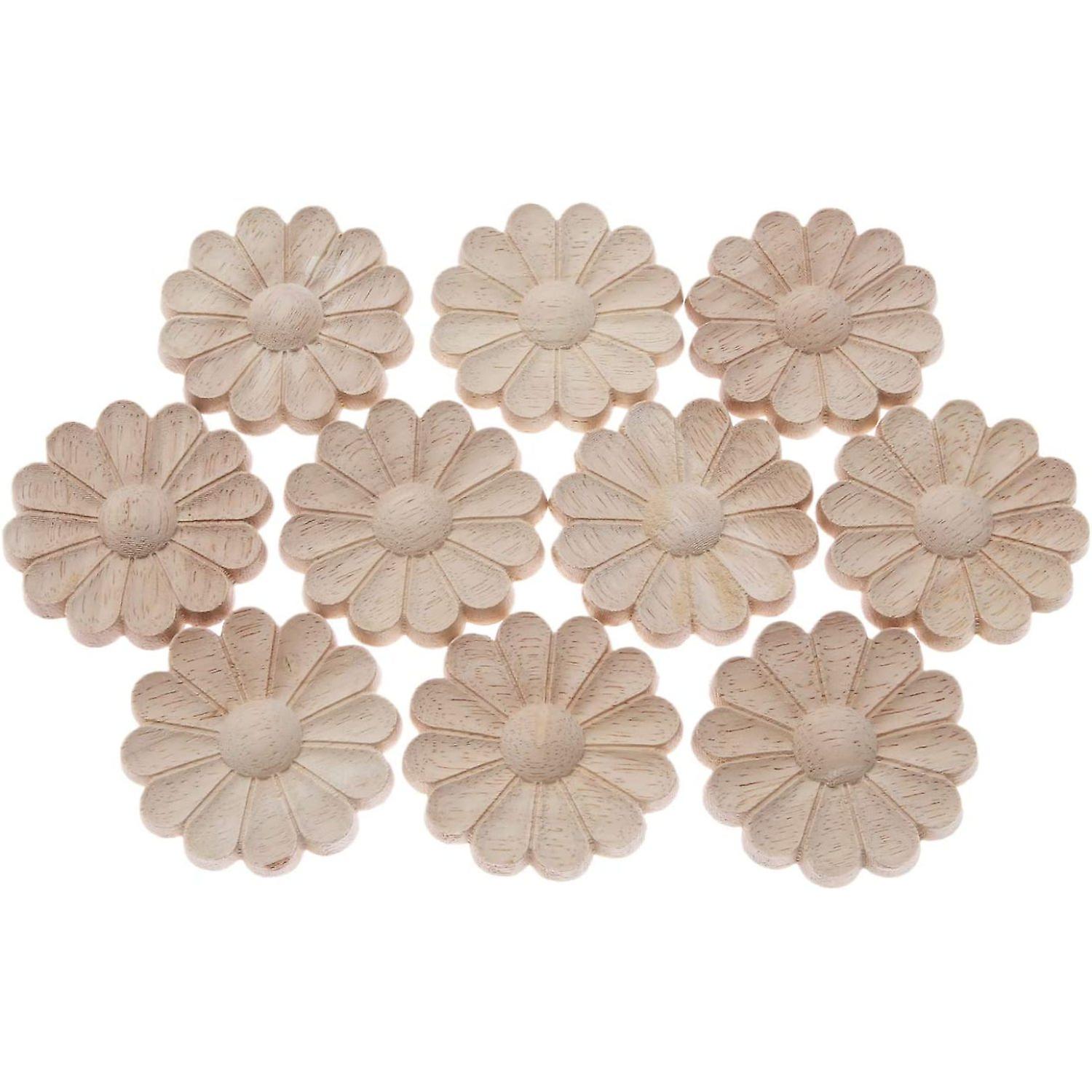 10-pack Flower Appliques Round Onlays Furniture Decoration， Wood Carved Decals For Furniture Refurbished Decoration Door Chair Wall Mirror Desk Cabine