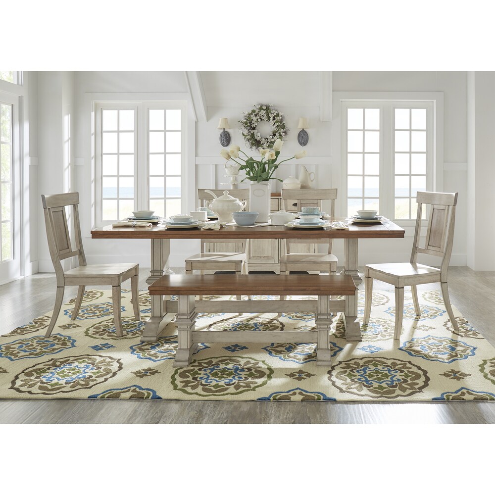 Eleanor Antique White Farmhouse Trestle Base 6 Piece Dining Set   Panel Back by iNSPIRE Q Classic