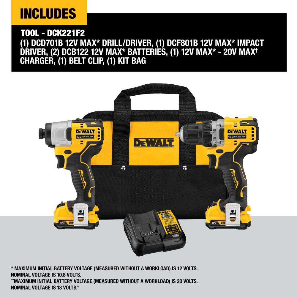 DEWALT 12V MAX XR Drill/Impact Driver Kit DCK221F2 from DEWALT