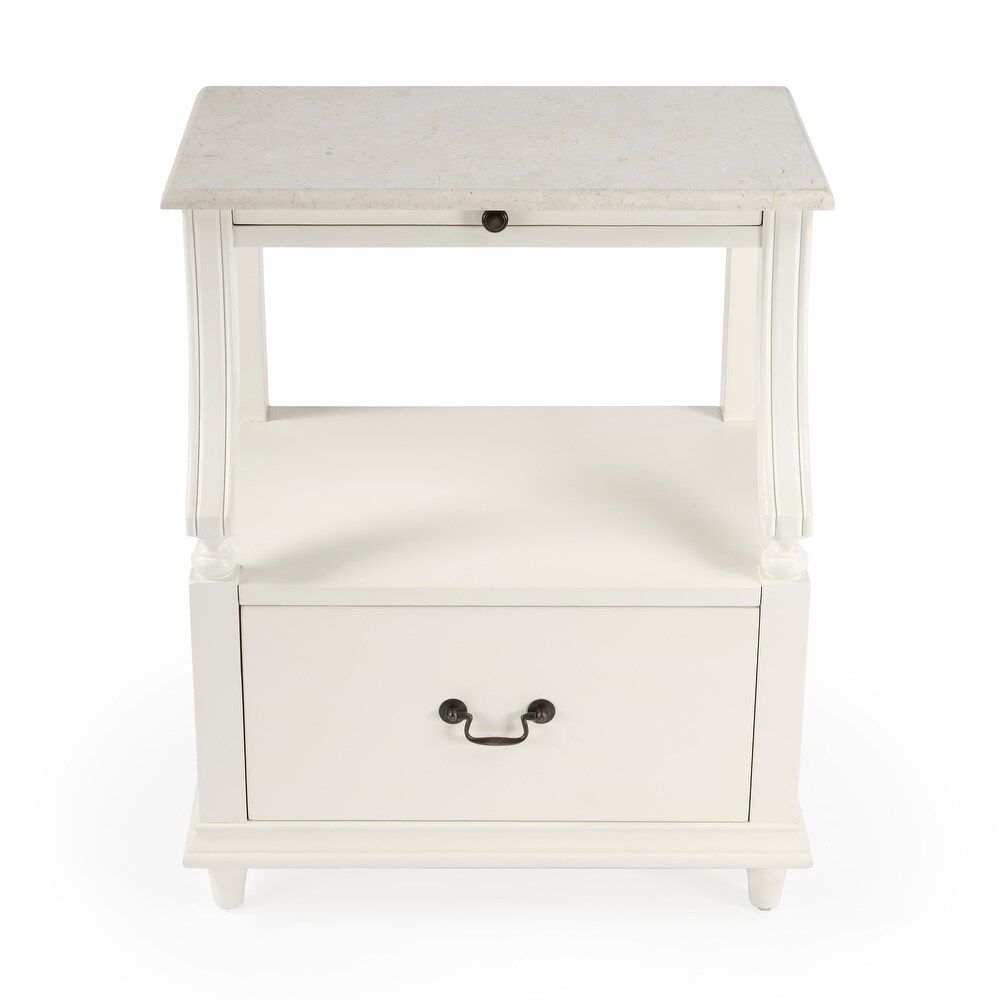 Mabel Genuine Marble and Wood 1 Drawer Nightstand