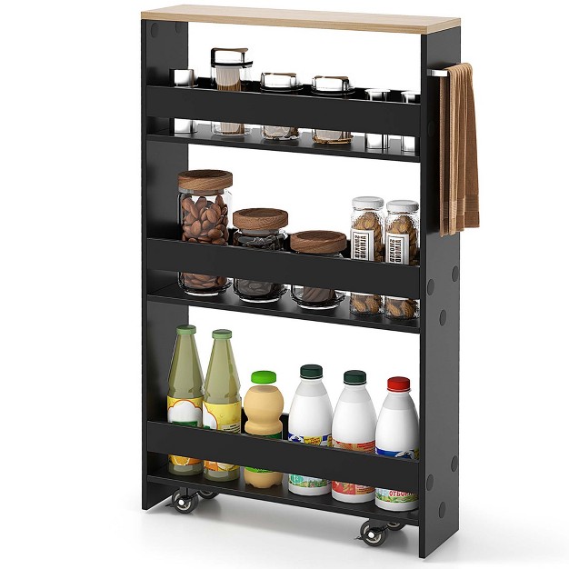 Costway Rolling Kitchen Slim Storage Cart Mobile Shelving Organizer With Handle