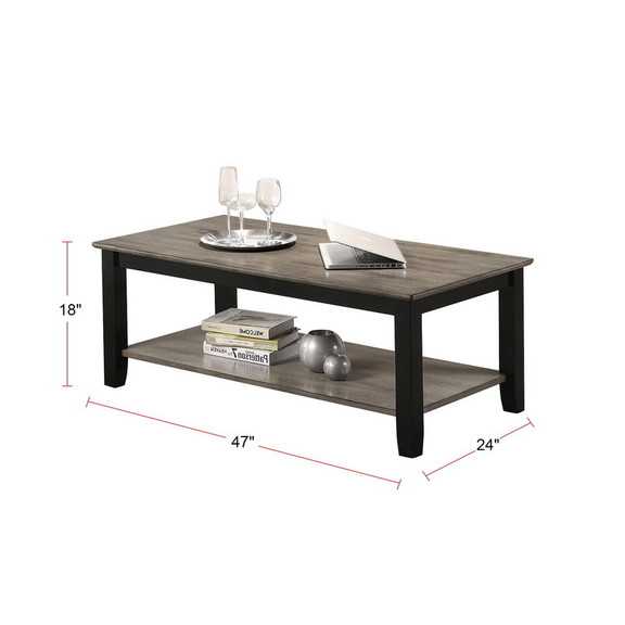 Coffee Table with Open Shelf in Dark Brown and Gre...