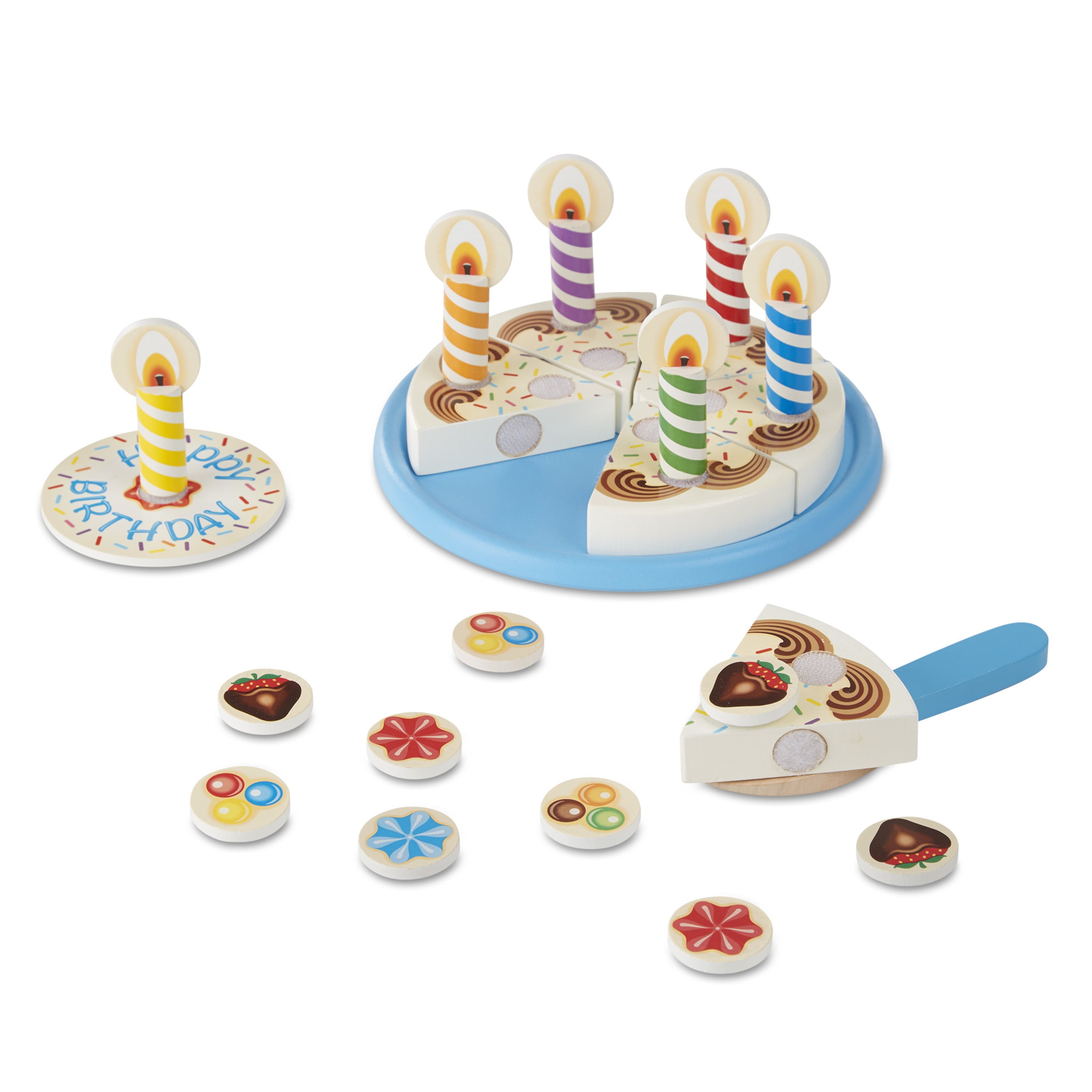 Melissa and Doug Birthday Party Cake - Wooden Play Food With Mix-n-Match Toppings and 7 Candles