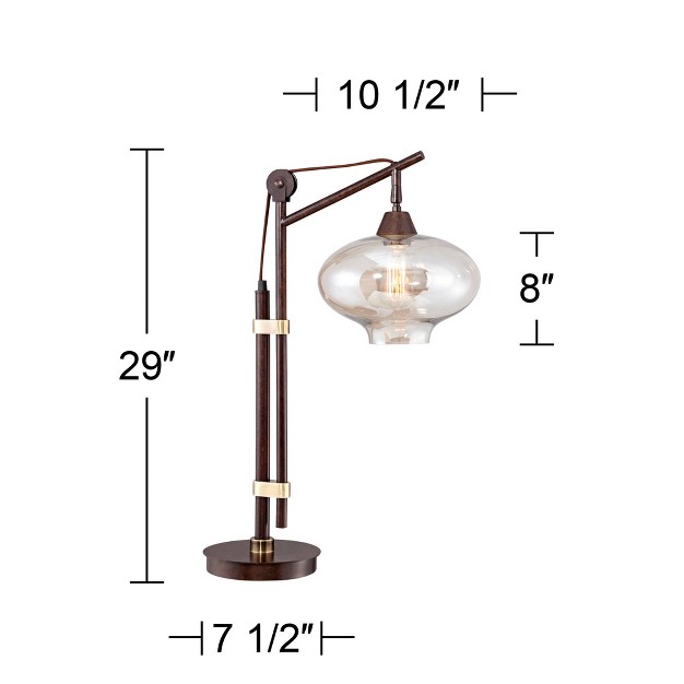 Tall Bronze Brown Cognac Glass Dome Shade For Bedroom Living Room Bedside Nightstand Office