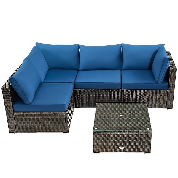 5Pcs Cushioned Patio Rattan Furniture Set