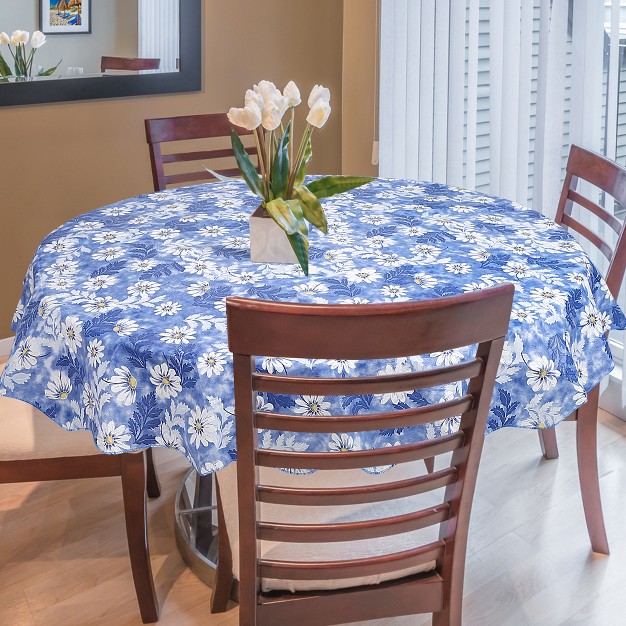 Dia Round Vinyl Water Oil Resistant Printed Tablecloths Blue Daisy Piccocasa