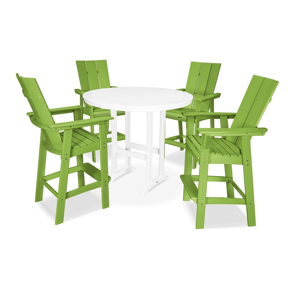 POLYWOOD Modern Adirondack 5 Piece Nautical Trestle Bar Set