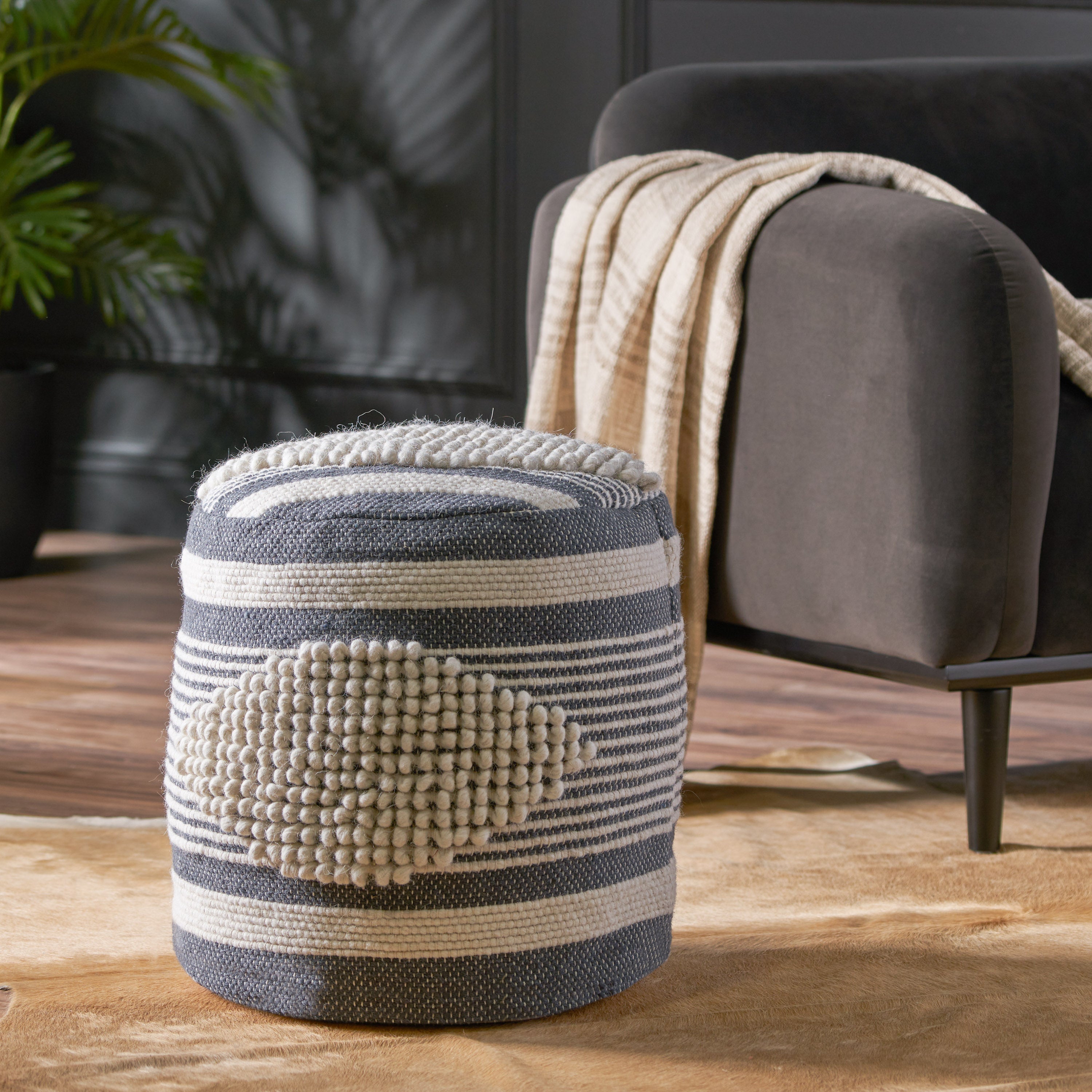 Villard Boho Handcrafted Fabric Cylinder Pouf