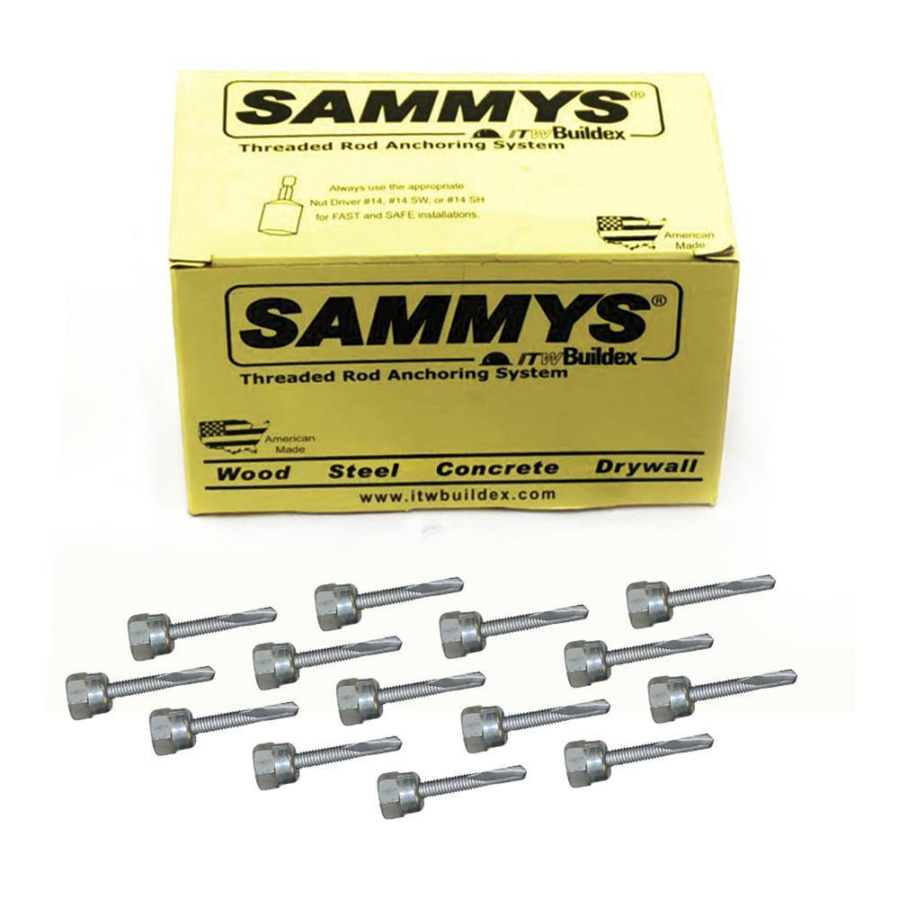 Sammys 14-20 in. x 1 in. Vertical Rod Anchor Super Screw with Teks and 38 in. Threaded Rod Fitting for Steel (25-Pack) 8038957