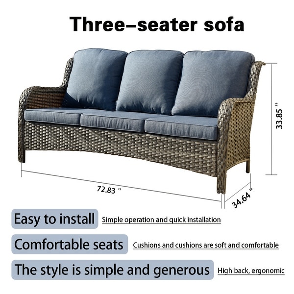 OVIOS Patio 3piece Rattan Wicker Sectional Sofa Set with Ottomans