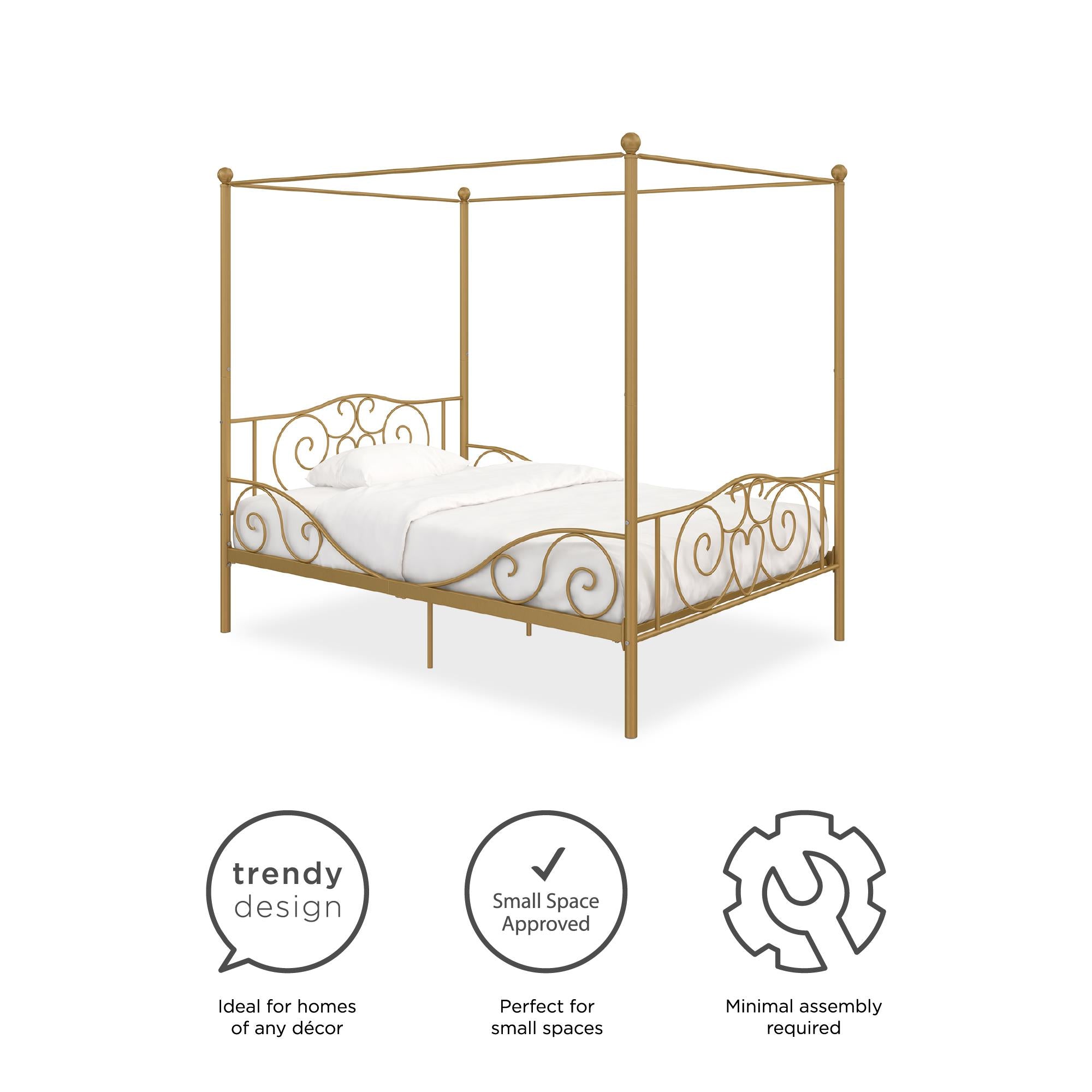 Elm & Oak Metal Canopy Kids Poster Bed, Full, Gold