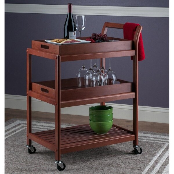 Wood Albert 3-Tier Entertainment Cart， Walnut Finish