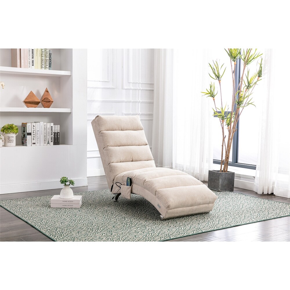 Modern Linen Ergonomic Massage and Heating Function Chaise Lounge with Remote Control and Side Pocket