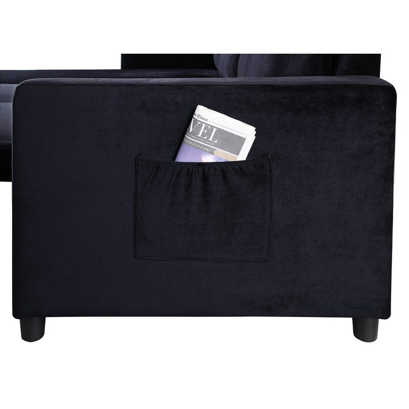 Velvet Reversible Sleeper Sectional Sofa