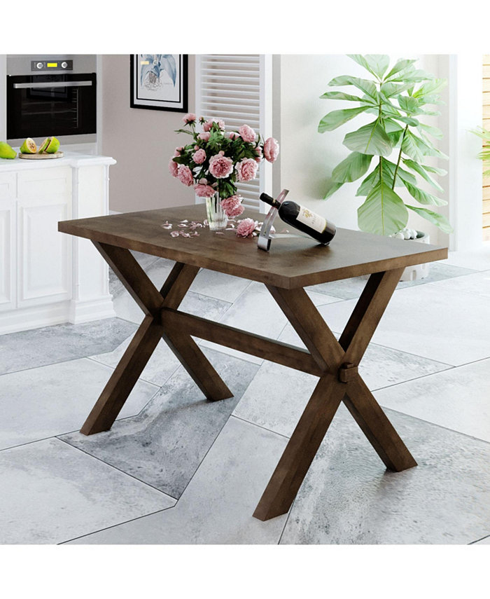 Simplie Fun Farmhouse Rustic Wood Kitchen Dining Table with X-SHAPED Legs Brown