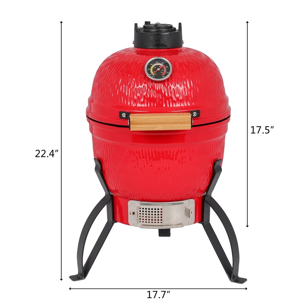 13in Round Ceramic Charcoal Grill Red