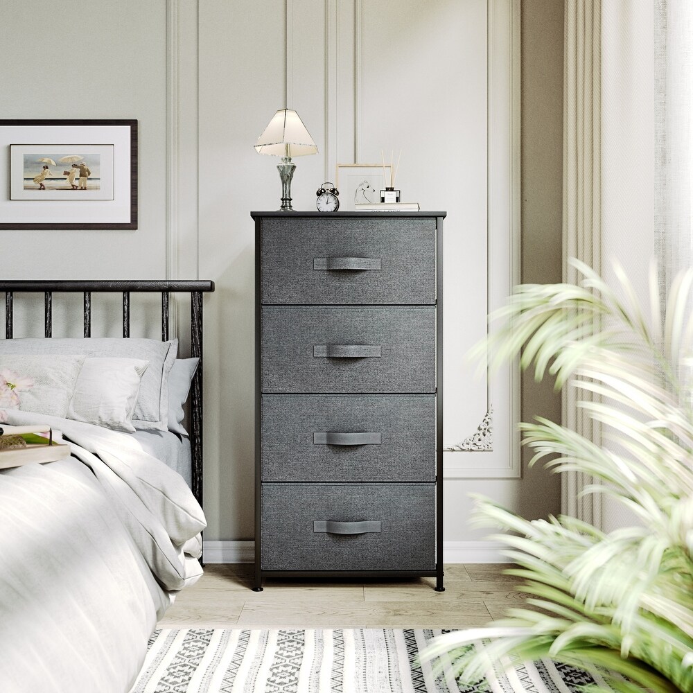 Small Dresser Storage Chest with 4 Drawers  Wood Shelf Top