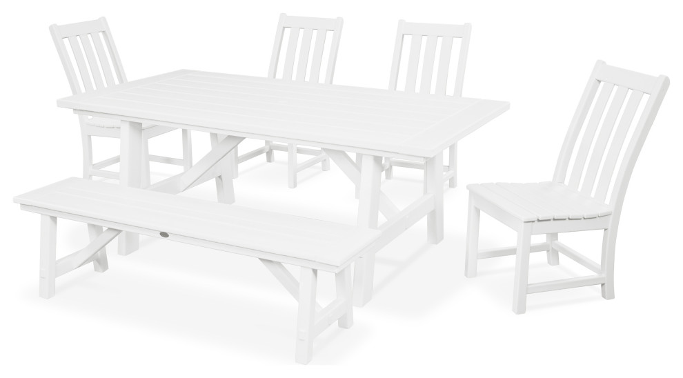 POLYWOOD Vineyard 6 Piece Rustic Farmhouse Side Chair Dining Set With Bench   Transitional   Outdoor Dining Sets   by POLYWOOD  Houzz