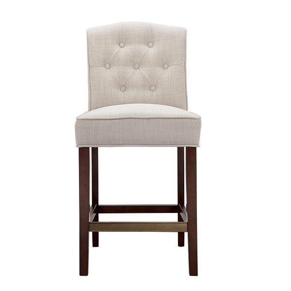 Marian Wood Counter Stool Fabric Cushioned Seat Dining Chair in Tan