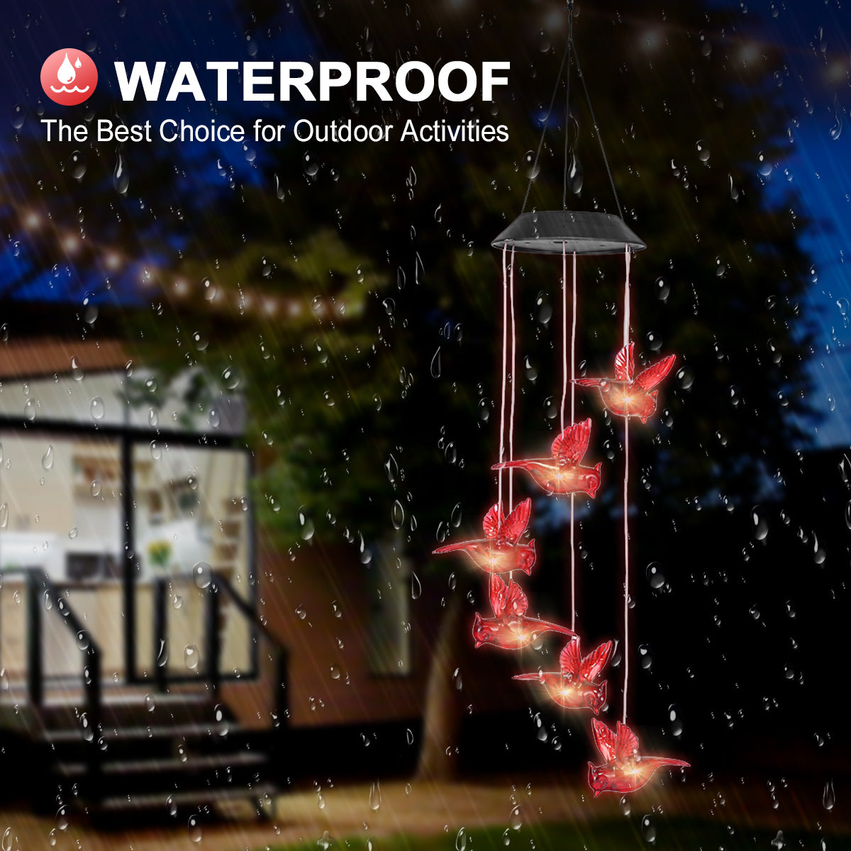 Solar Cardinal Red Bird Wind Chime Lights， Hanging Red Bird Wind Chimes with S Hook Light Sensor， LED Solar Power IP65 Waterproof Moisture-Proof， Outdoor Garden Decor Wind Bell for Patio Yard Home