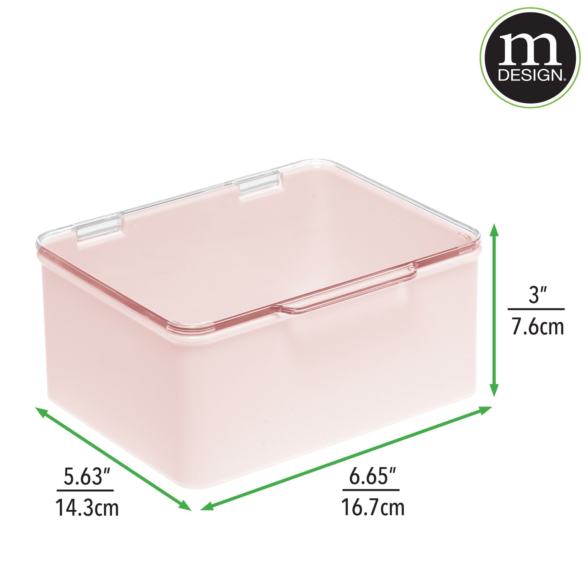 mDesign Stackable Plastic Storage Box with Hinged Lid - Organizer for Vitamins, Supplements, Essential Oils, Medicine, Bandages, First Aid Supplies - Pack of 4, Includes 32 Labels - Light Pink/Clear