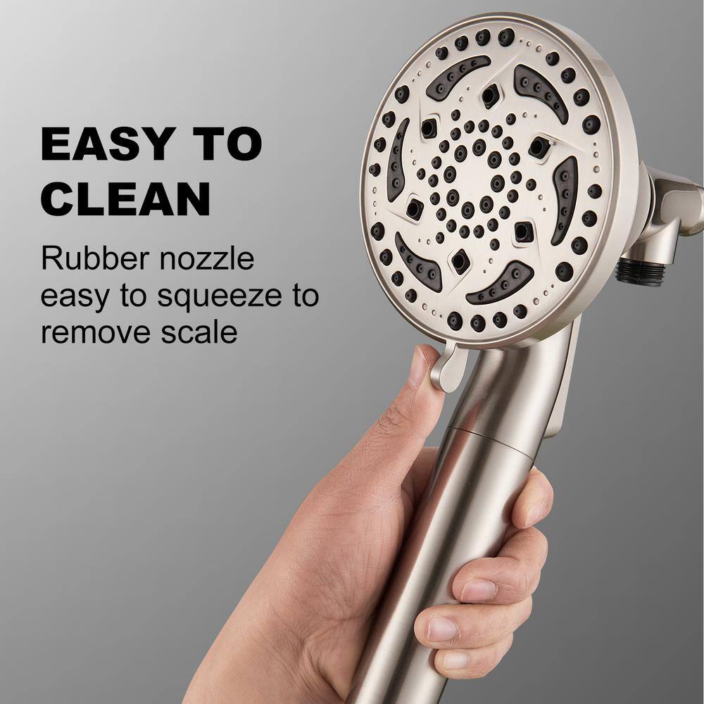 Zalerock 7-Spray Pattern 4.92 in. Wall Mount Handheld Shower Heads 1.8 GPM with Filter Removable Shower Hose in Brushed Nickel KSCF032