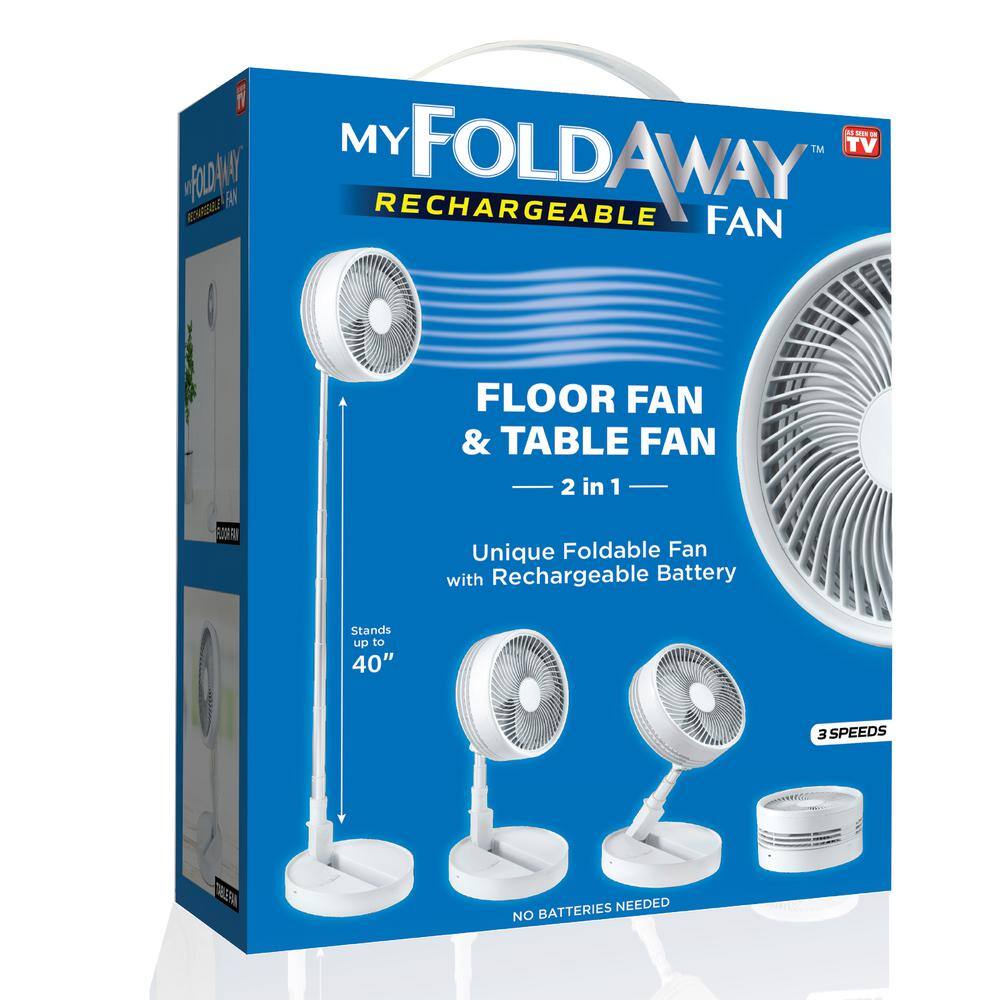 As Seen on TV 2-in-1 Adjustable Height 40 in. Unique Foldable and Portable My Foldaway Rechargeable Floor and Table Fan 7039