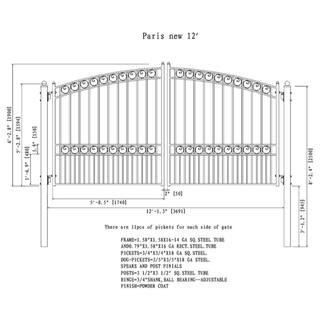 ALEKO Paris Style 12 ft. x 6 ft. Black Steel Dual Swing Driveway Fence Gate DG12PARD-HD