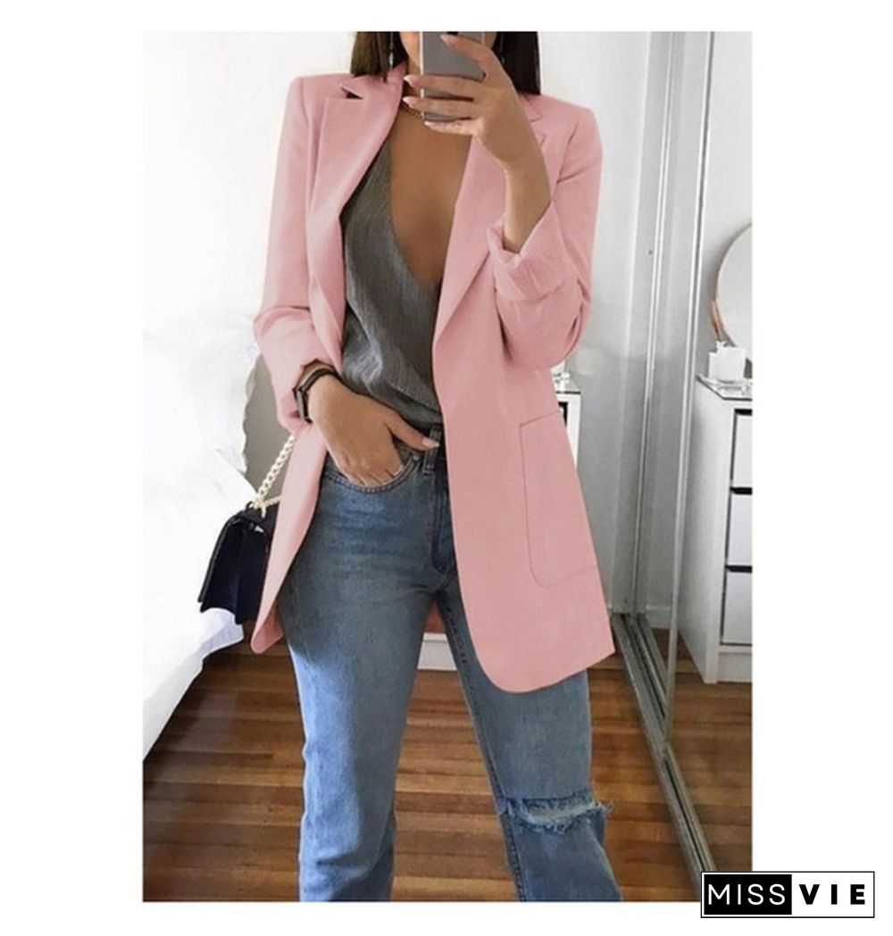 New Fashion Casual Women Slim Suit Retro Solid Color Suits Jacket Long Sleeve Blazers Office Tops Female Jacket Blazers Plus Size S-5Xl