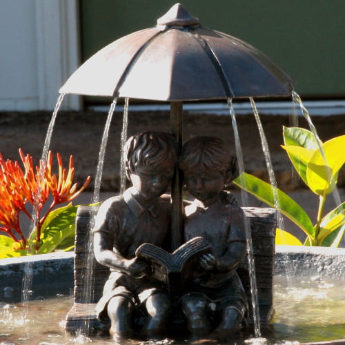 Smart Solar 20326R01 Umbrella Series Solar Fountain: Boy and Girl Reading on Bench