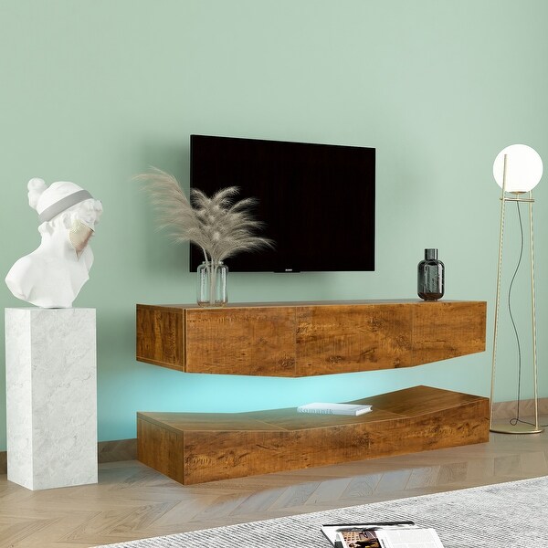 47 inch Wide MDF Floating TV Stand UpandDown Wall-Mounted TV Stand Entertainment Center with 3 Storage Drawers and LED Lights