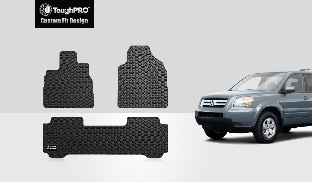 ToughPRO - 1st and 2nd Row Mats Compatible with HONDA Pilot - All Weather Heavy Duty (Made in USA) - Black Rubber - 2007