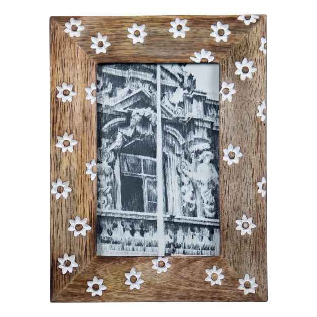 White Flower Pattern 4x6 Inch Wood Decorative Picture Frame Foreside Home amp Garden